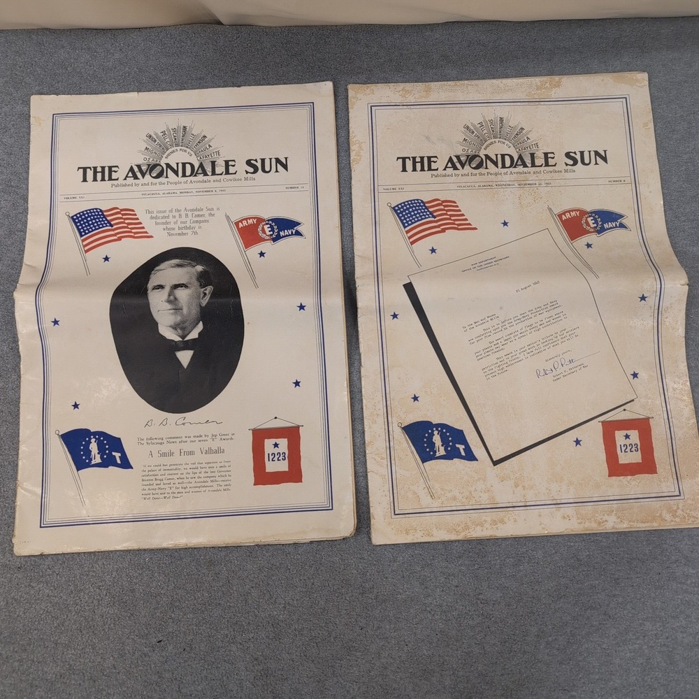 2 Avondale Sun Newspapers 1943 WWII Mill WINS Army-Navy Production Award Alabama - Picture 1 of 8
